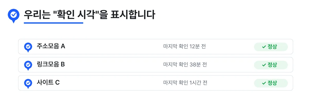 빠른주소의 확인 시각·접속 상태 표시 예시